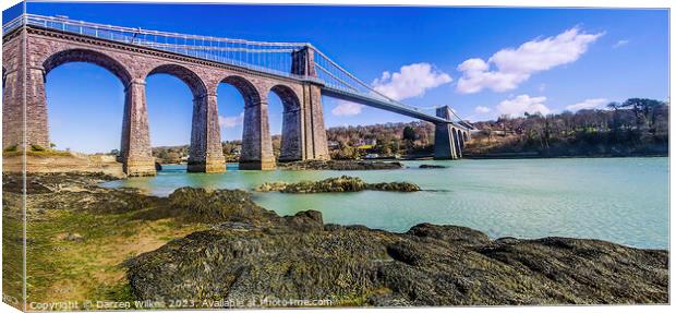 Menai Suspension Bridge Anglesey Wales Canvas Print by Darren Wilkes