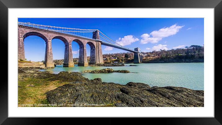 Menai Suspension Bridge Anglesey Wales Framed Mounted Print by Darren Wilkes