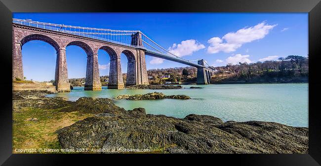 Menai Suspension Bridge Anglesey Wales Framed Print by Darren Wilkes