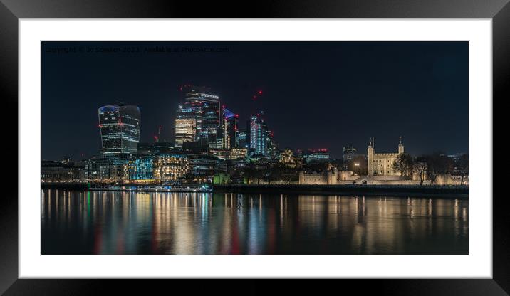 London Skyline at Night Framed Mounted Print by Jo Sowden
