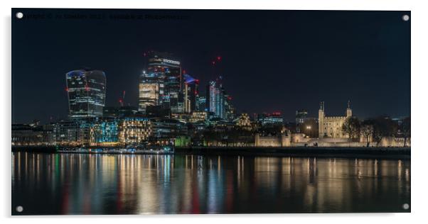 London Skyline at Night Acrylic by Jo Sowden