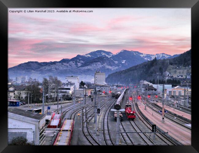 Sunrise over Feldkirch Station Austria.  Framed Print by Lilian Marshall