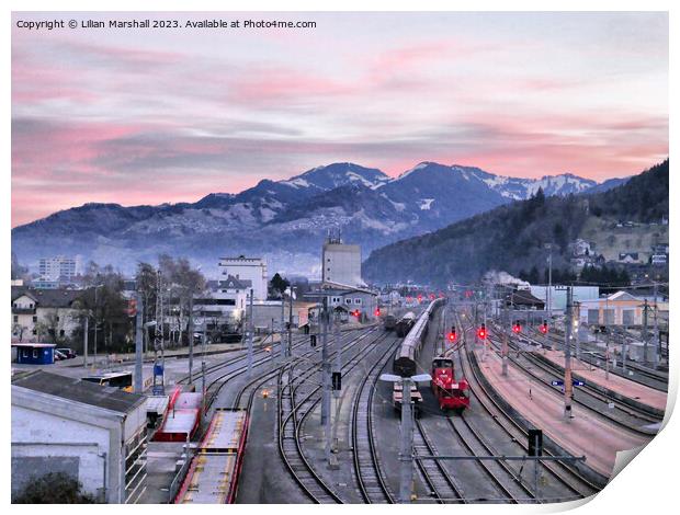 Sunrise over Feldkirch Station Austria.  Print by Lilian Marshall