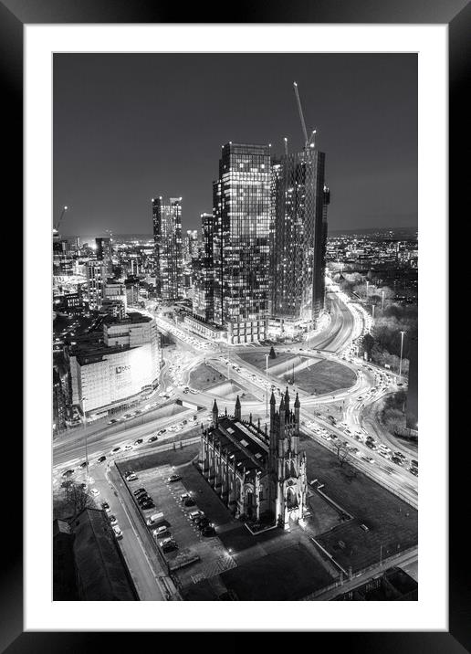 Manchester Black and White Framed Mounted Print by Apollo Aerial Photography