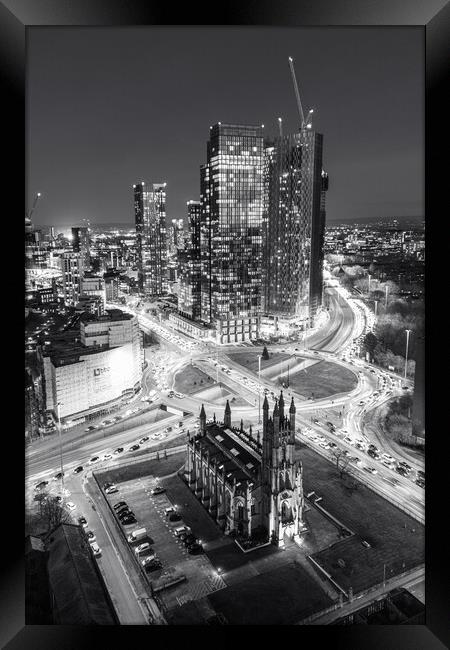 Manchester Black and White Framed Print by Apollo Aerial Photography