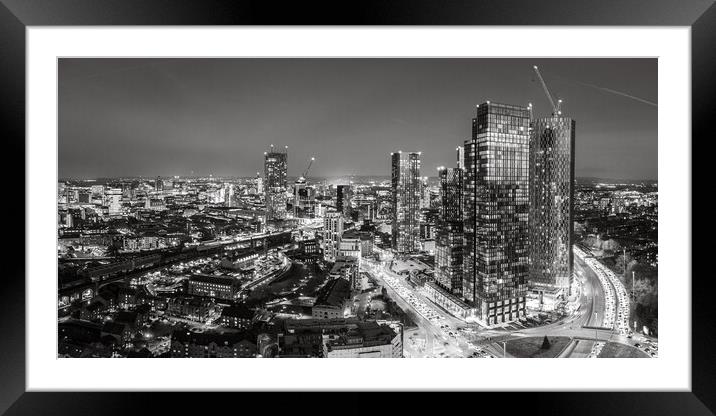 Manchester Black and White Framed Mounted Print by Apollo Aerial Photography