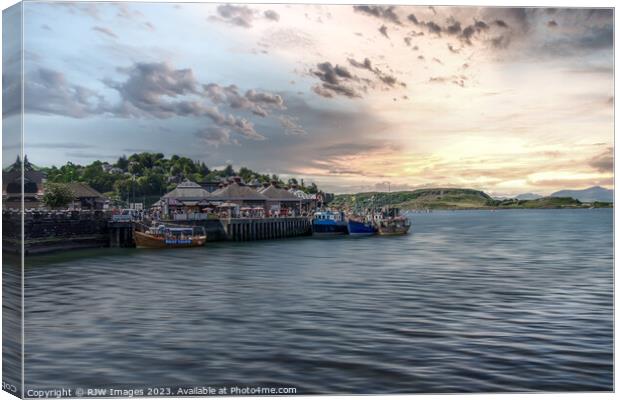 Sunset over Obans Fishing Boats Canvas Print by RJW Images