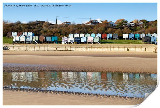 Colourful beach huts at Frinton on Sea Print by Geoff Taylor