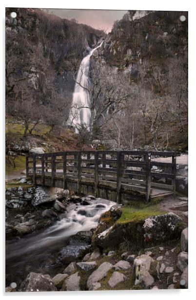The bridge at Aber Falls Acrylic by Leighton Collins