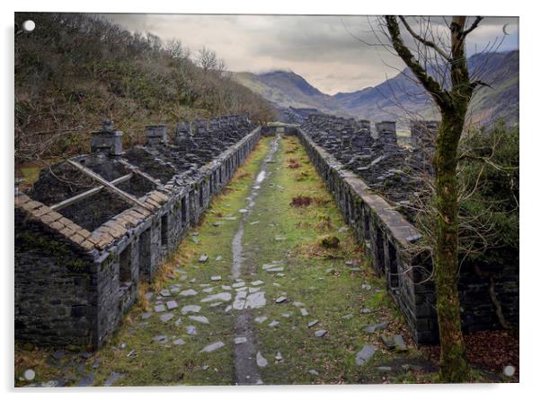 Slate cottages of Dinorwic Acrylic by Leighton Collins