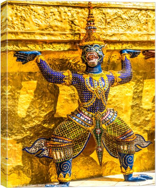 Colorful Guardian Gold Stupa Grand Palace Bangkok Thailand Canvas Print by William Perry