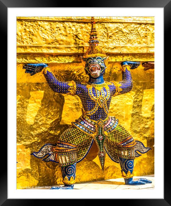 Colorful Guardian Gold Stupa Grand Palace Bangkok Thailand Framed Mounted Print by William Perry