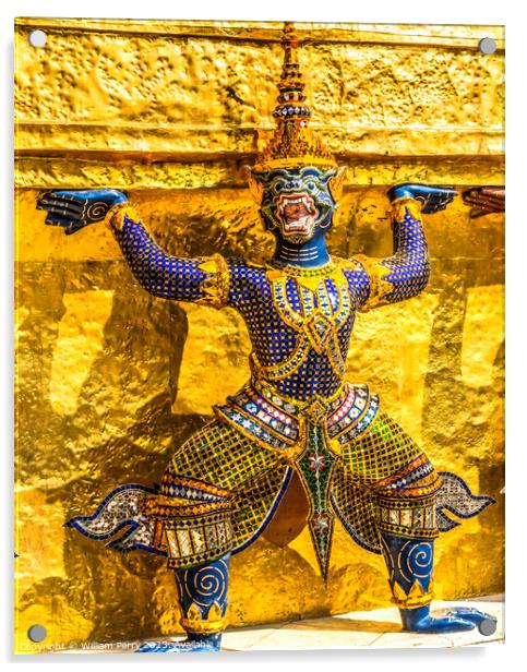 Colorful Guardian Gold Stupa Grand Palace Bangkok Thailand Acrylic by William Perry