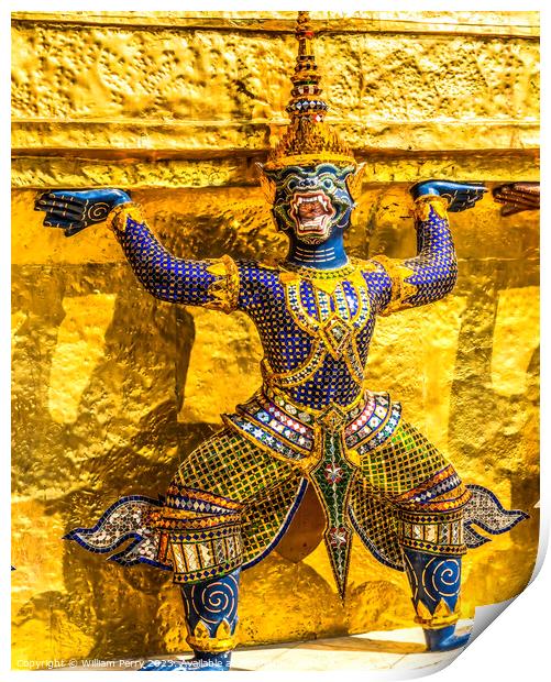 Colorful Guardian Gold Stupa Grand Palace Bangkok Thailand Print by William Perry