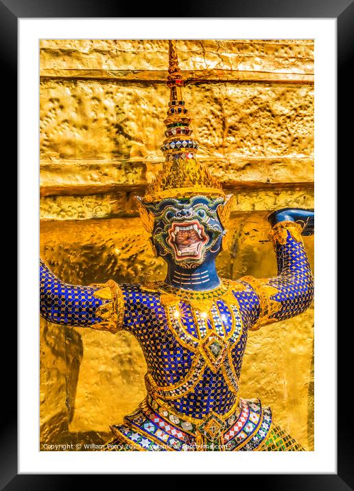 Colorful Guardian Gold Stupa Pagoda Grand Palace Bangkok Thailan Framed Mounted Print by William Perry
