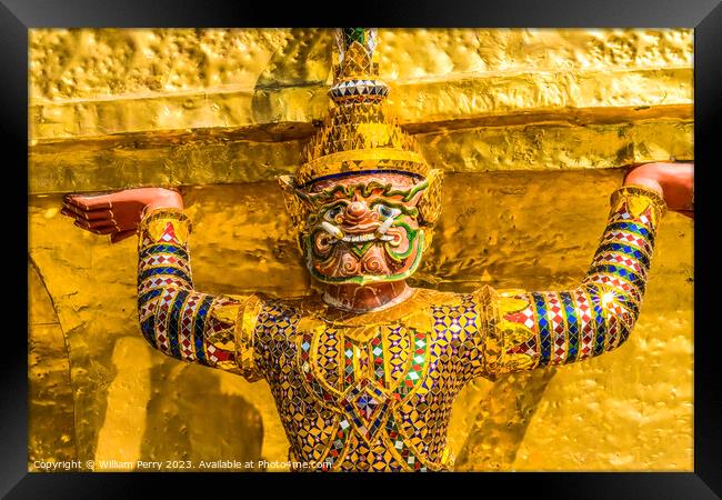 Colorful Guardian Gold Stupa Pagoda Grand Palace Bangkok Thailan Framed Print by William Perry