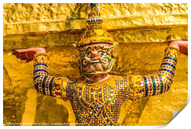 Colorful Guardian Gold Stupa Pagoda Grand Palace Bangkok Thailan Print by William Perry