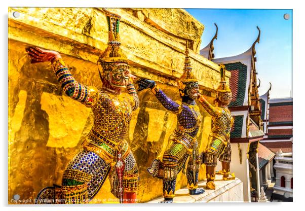 Colorful Guardians Gold Stupa Pagoda Grand Palace Bangkok Thaila Acrylic by William Perry