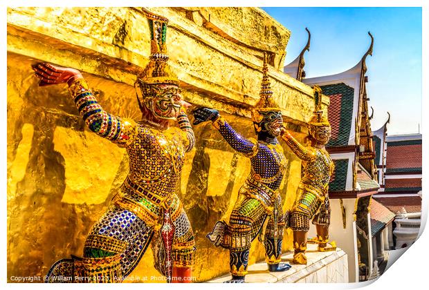 Colorful Guardians Gold Stupa Pagoda Grand Palace Bangkok Thaila Print by William Perry