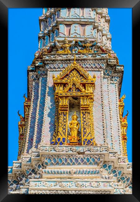 Gold Buddha Blue Porcelain Pagoda Grand Palace Bangkok Thailand Framed Print by William Perry