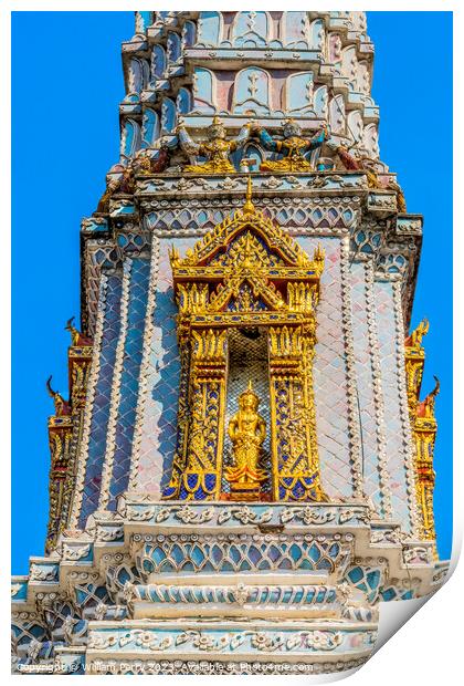 Gold Buddha Blue Porcelain Pagoda Grand Palace Bangkok Thailand Print by William Perry