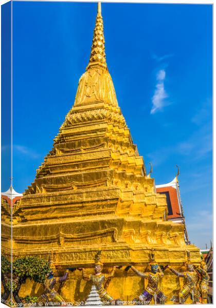 Guardians Gold Stupa Pagoda Grand Palace Bangkok Thailand Canvas Print by William Perry