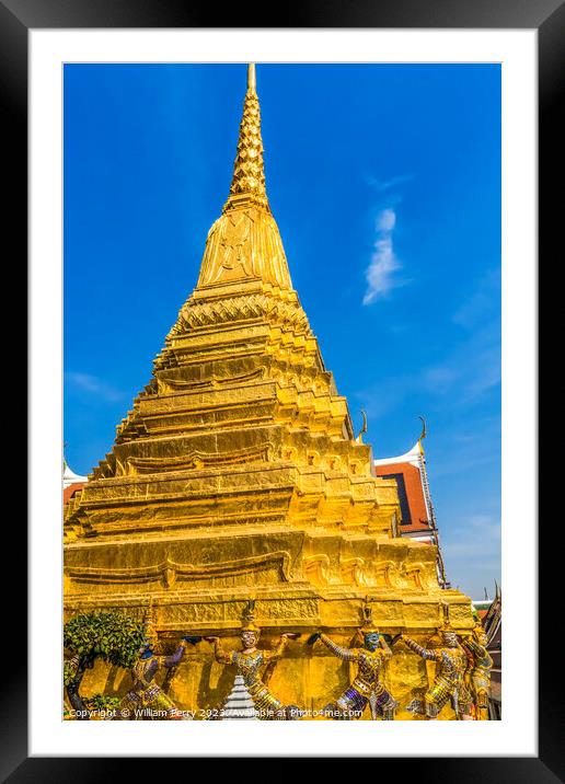 Guardians Gold Stupa Pagoda Grand Palace Bangkok Thailand Framed Mounted Print by William Perry
