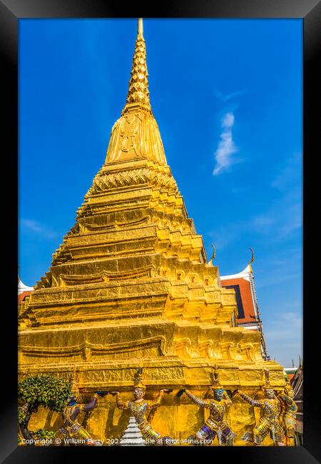 Guardians Gold Stupa Pagoda Grand Palace Bangkok Thailand Framed Print by William Perry