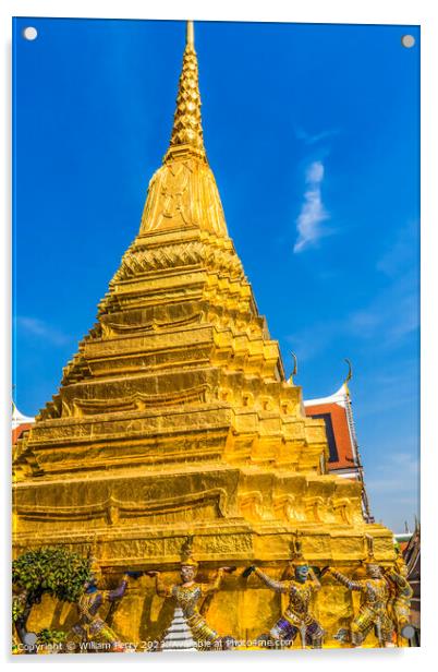 Guardians Gold Stupa Pagoda Grand Palace Bangkok Thailand Acrylic by William Perry