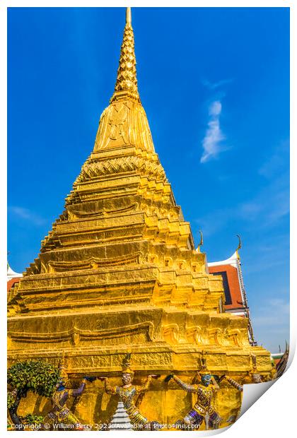 Guardians Gold Stupa Pagoda Grand Palace Bangkok Thailand Print by William Perry