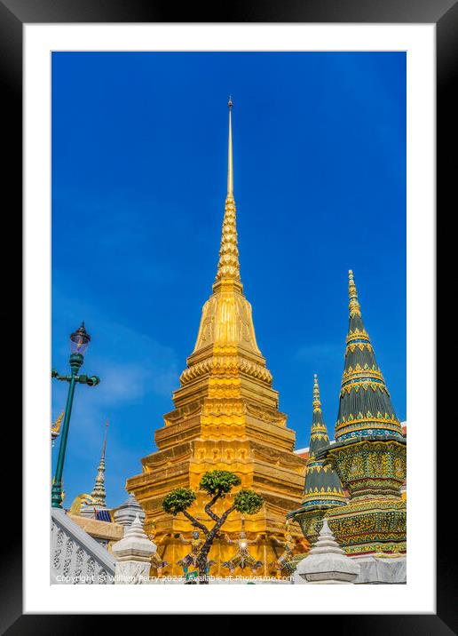 Colorful Gold Stupa Pagodas Grand Palace Bangkok Thailand Framed Mounted Print by William Perry