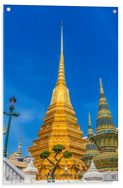Colorful Gold Stupa Pagodas Grand Palace Bangkok Thailand Acrylic by William Perry