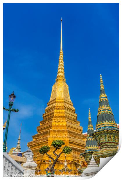 Colorful Gold Stupa Pagodas Grand Palace Bangkok Thailand Print by William Perry