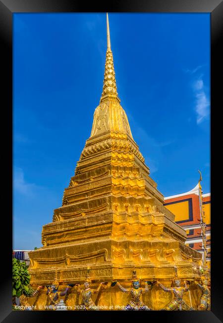 Colorful Guardians Gold Stupa Pagoda Grand Palace Bangkok Thaila Framed Print by William Perry