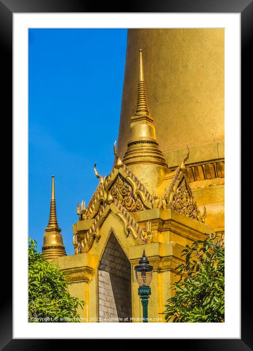 Colorful Gold Stupa Pagoda Grand Palace Bangkok Thailand Framed Mounted Print by William Perry