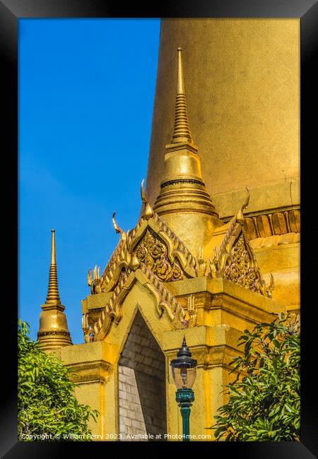 Colorful Gold Stupa Pagoda Grand Palace Bangkok Thailand Framed Print by William Perry