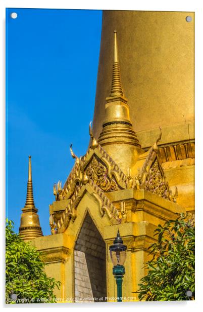 Colorful Gold Stupa Pagoda Grand Palace Bangkok Thailand Acrylic by William Perry