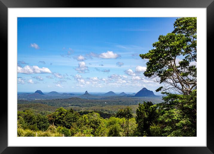 Glass House Mountains seen from Maleny Framed Mounted Print by Antonio Ribeiro