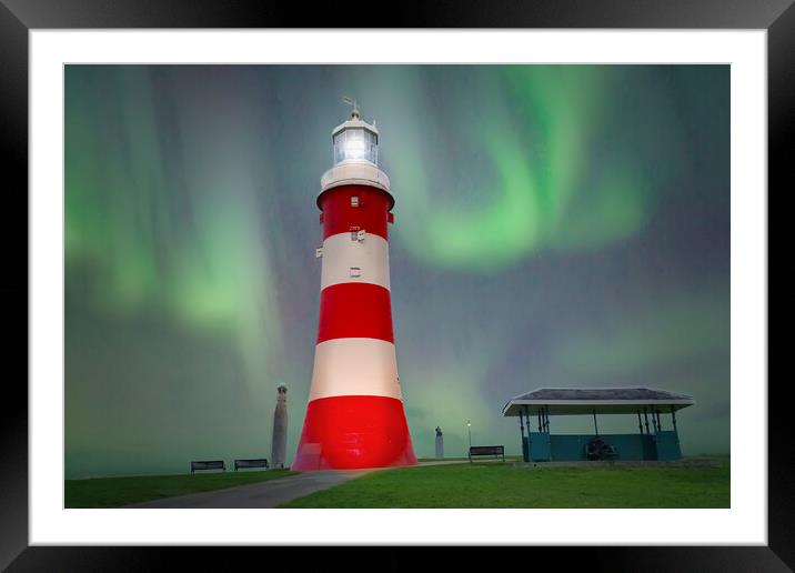 Smeatons Tower Aurora Brorealis Framed Mounted Print by Alison Chambers