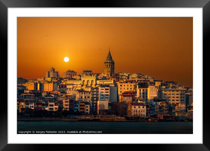 Galata Tower in Istanbul, Turkey.  Framed Mounted Print by Sergey Fedoskin