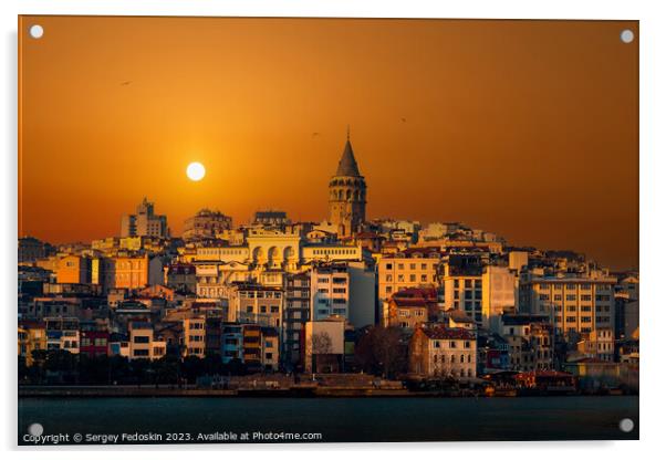 Galata Tower in Istanbul, Turkey.  Acrylic by Sergey Fedoskin