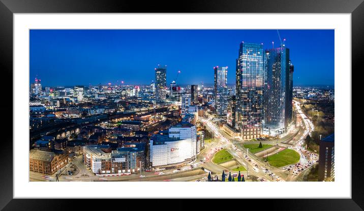 Manchester Blue Hour Framed Mounted Print by Apollo Aerial Photography