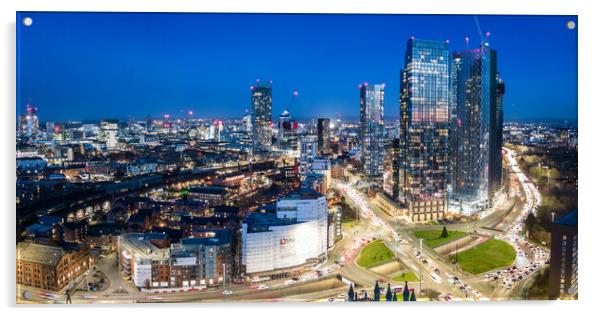 Manchester Blue Hour Acrylic by Apollo Aerial Photography