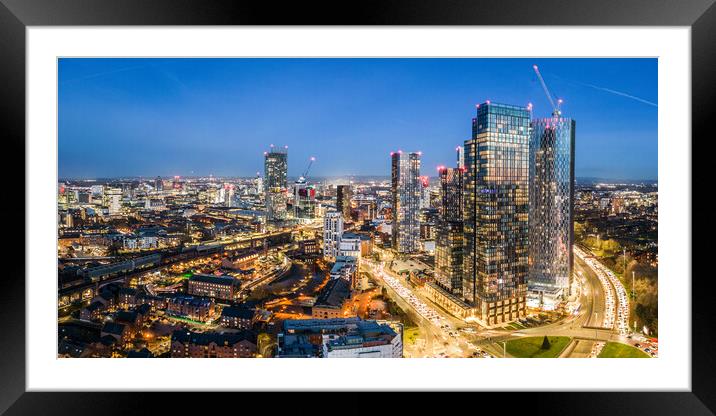 Manchester at Night Framed Mounted Print by Apollo Aerial Photography