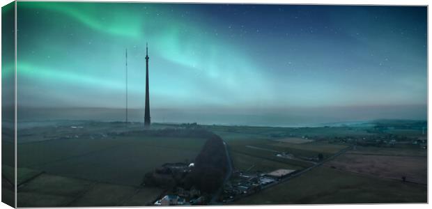 Aurora over Emley Moor Mast Canvas Print by Apollo Aerial Photography