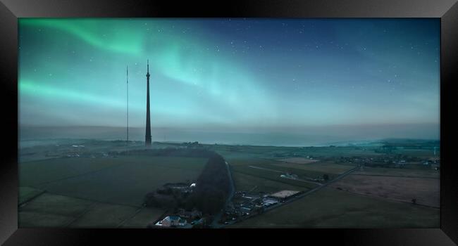 Aurora over Emley Moor Mast Framed Print by Apollo Aerial Photography
