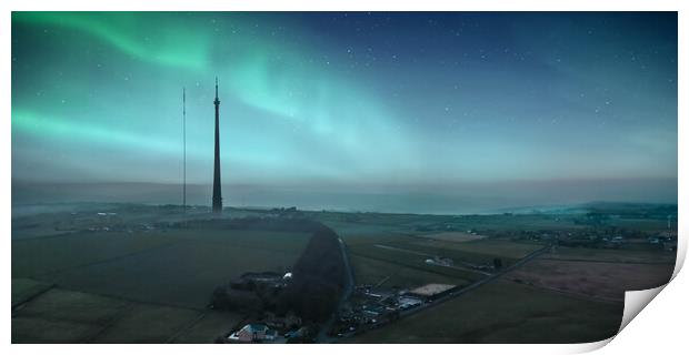 Aurora over Emley Moor Mast Print by Apollo Aerial Photography