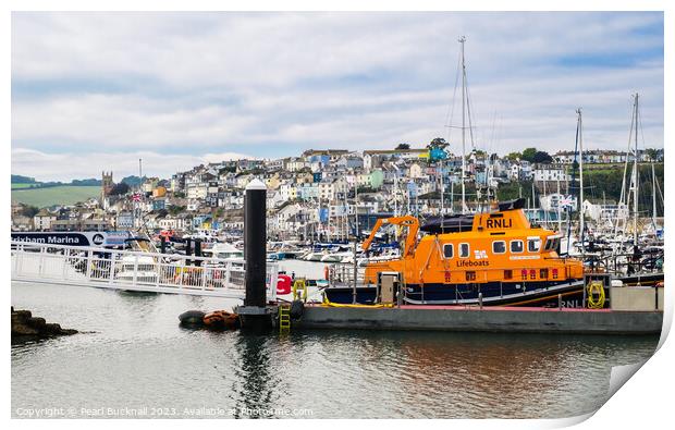 RNLI Lifeboat Brixham Harbour Devon Coast Print by Pearl Bucknall