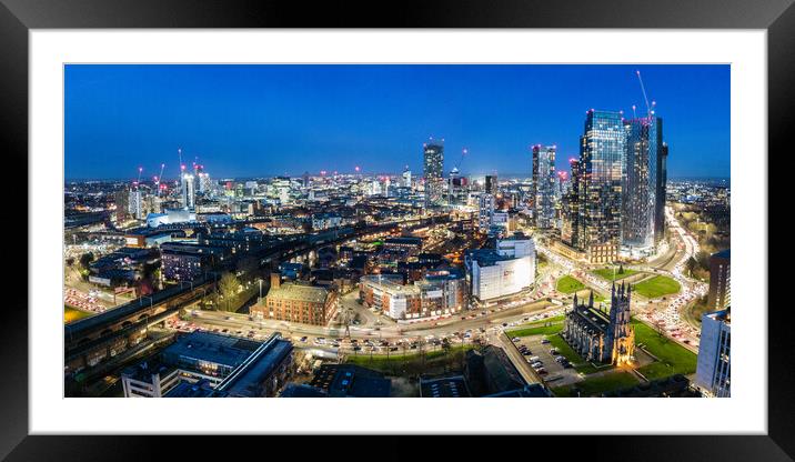Manchester Skyline Night Framed Mounted Print by Apollo Aerial Photography