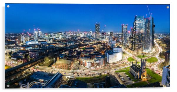 Manchester Skyline Night Acrylic by Apollo Aerial Photography